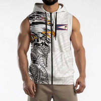 American Samoa Flag Day Sleeveless Zip Hoodie Tribal Tattoo with Eagle White