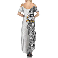 American Samoa Flag Day Summer Maxi Dress Tribal Tattoo with Eagle White