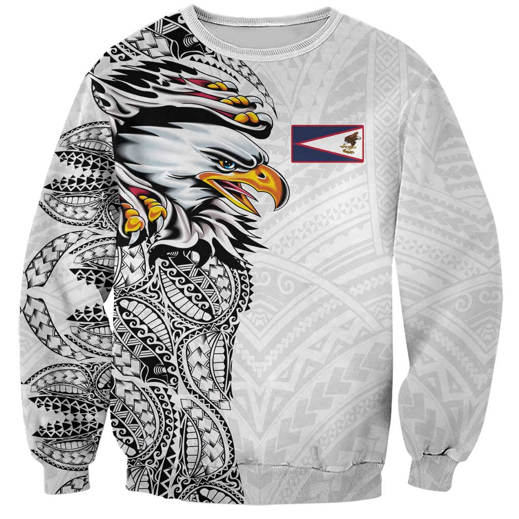 American Samoa Flag Day Sweatshirt Tribal Tattoo with Eagle White