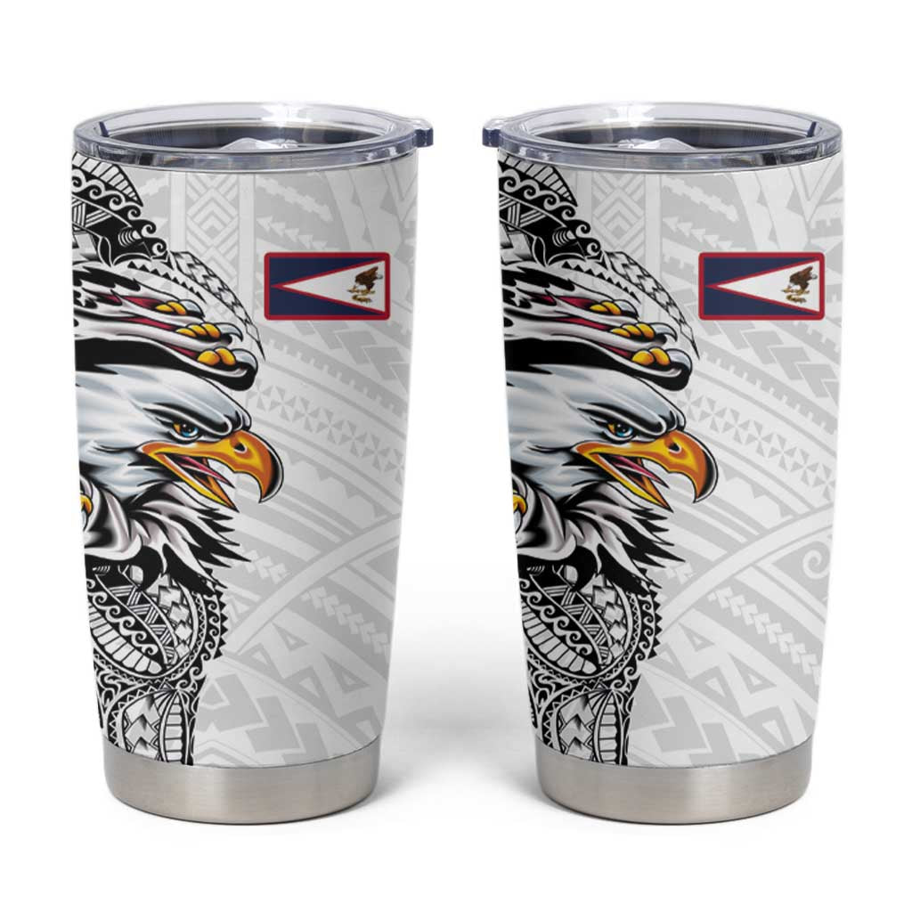 American Samoa Flag Day Tumbler Cup Tribal Tattoo with Eagle White