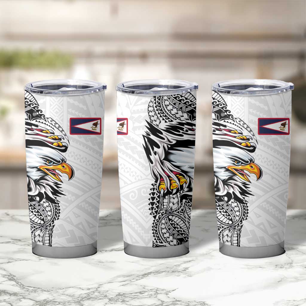 American Samoa Flag Day Tumbler Cup Tribal Tattoo with Eagle White