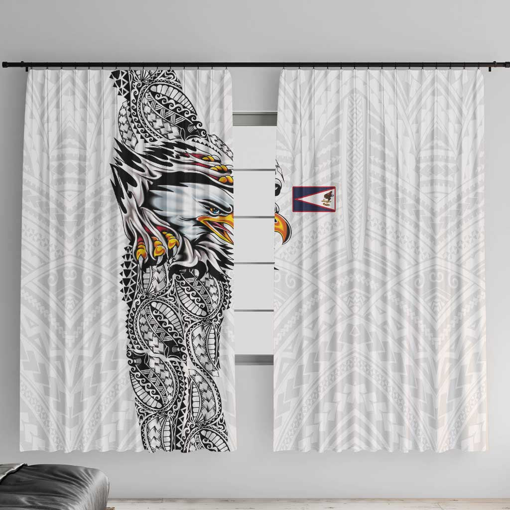 American Samoa Flag Day Window Curtain Tribal Tattoo with Eagle White