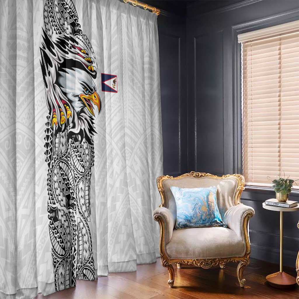 American Samoa Flag Day Window Curtain Tribal Tattoo with Eagle White