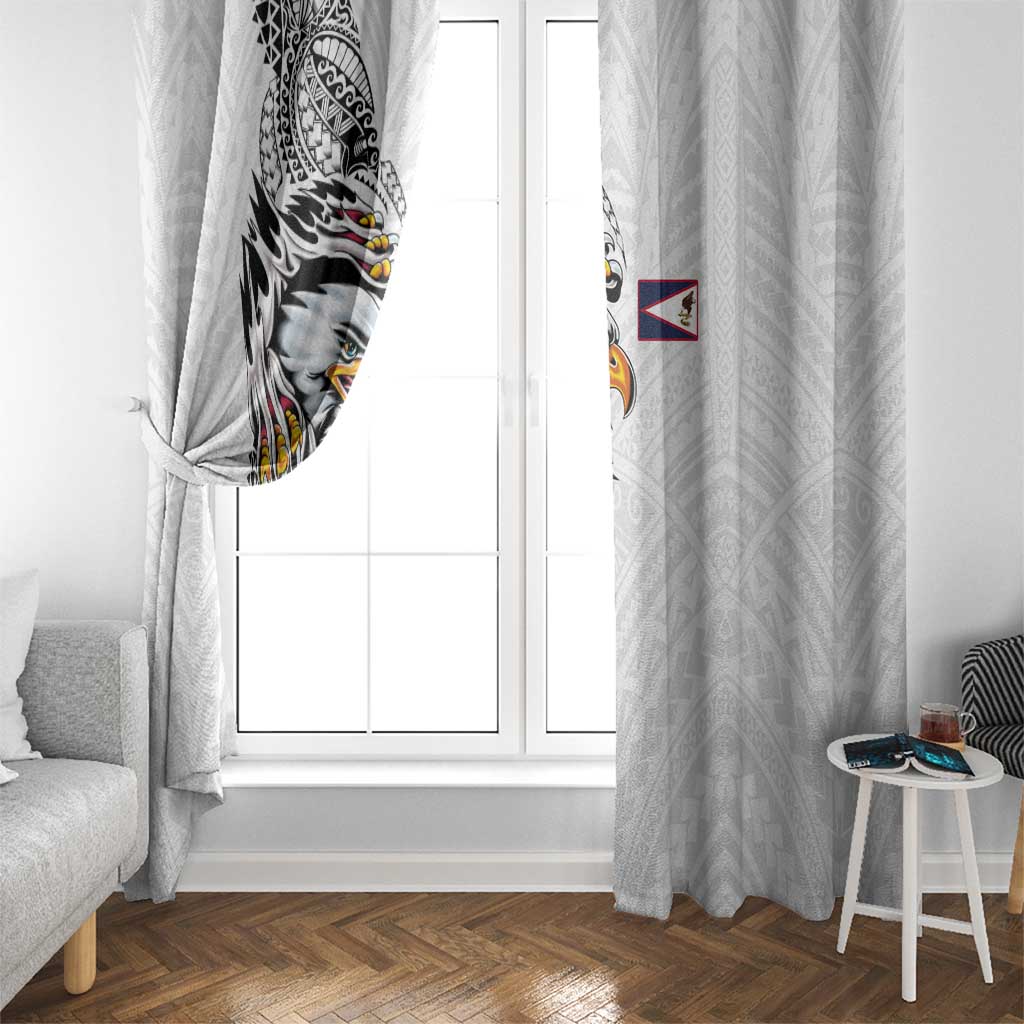 American Samoa Flag Day Window Curtain Tribal Tattoo with Eagle White