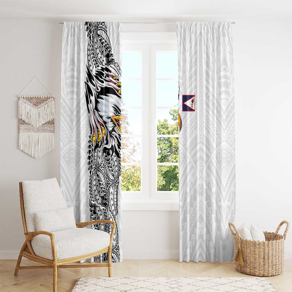 American Samoa Flag Day Window Curtain Tribal Tattoo with Eagle White
