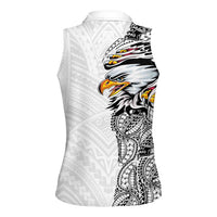 American Samoa Flag Day Women Sleeveless Polo Shirt Tribal Tattoo with Eagle White