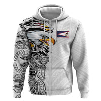 American Samoa Flag Day Zip Hoodie Tribal Tattoo with Eagle White