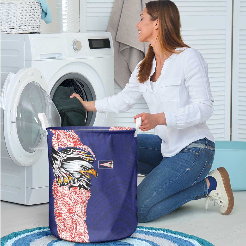 American Samoa Flag Day Laundry Basket Tribal Tattoo with Eagle Blue-Red