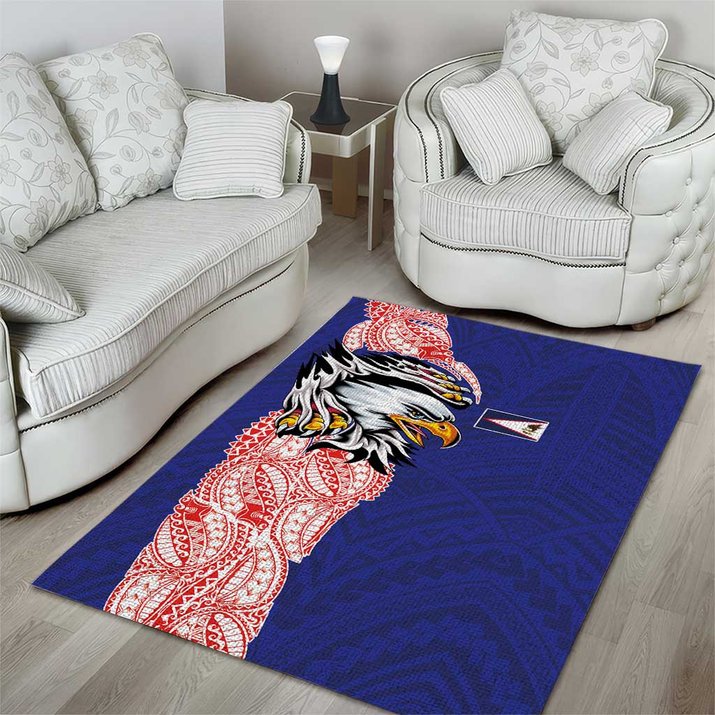 American Samoa Flag Day Area Rug Tribal Tattoo with Eagle Blue-Red