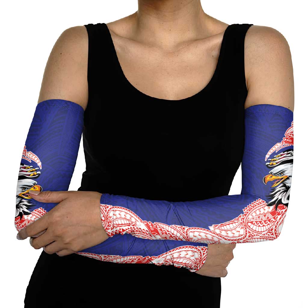 American Samoa Flag Day Arm Sleeves Tribal Tattoo with Eagle Blue-Red