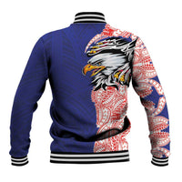 American Samoa Flag Day Baseball Jacket Tribal Tattoo with Eagle Blue-Red