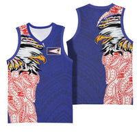 American Samoa Flag Day Basketball Jersey Tribal Tattoo with Eagle Blue-Red
