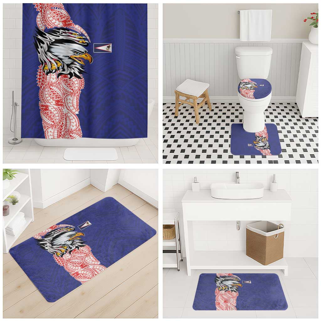 American Samoa Flag Day Bathroom Set Tribal Tattoo with Eagle Blue-Red