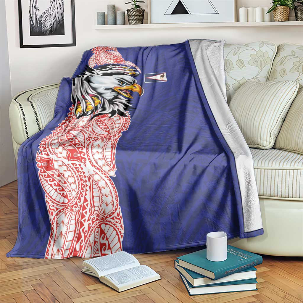 American Samoa Flag Day Blanket Tribal Tattoo with Eagle Blue-Red