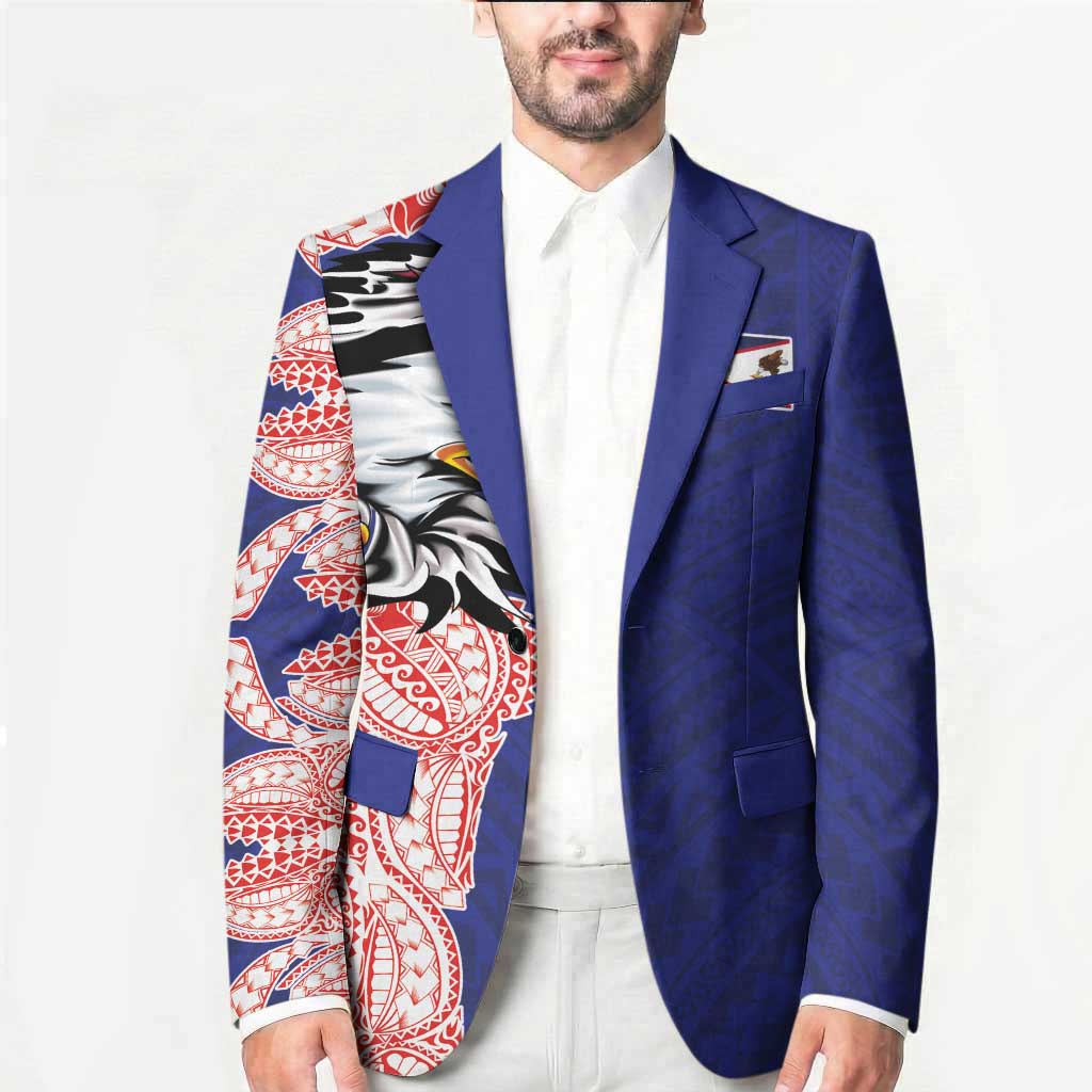 American Samoa Flag Day Blazer Tribal Tattoo with Eagle Blue-Red
