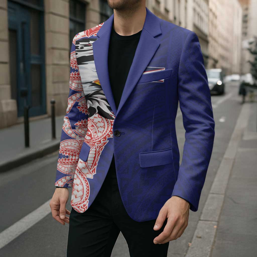 American Samoa Flag Day Blazer Tribal Tattoo with Eagle Blue-Red