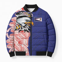 American Samoa Flag Day Bomber Puffer Jacket Tribal Tattoo with Eagle Blue-Red