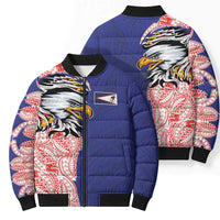 American Samoa Flag Day Bomber Puffer Jacket Tribal Tattoo with Eagle Blue-Red