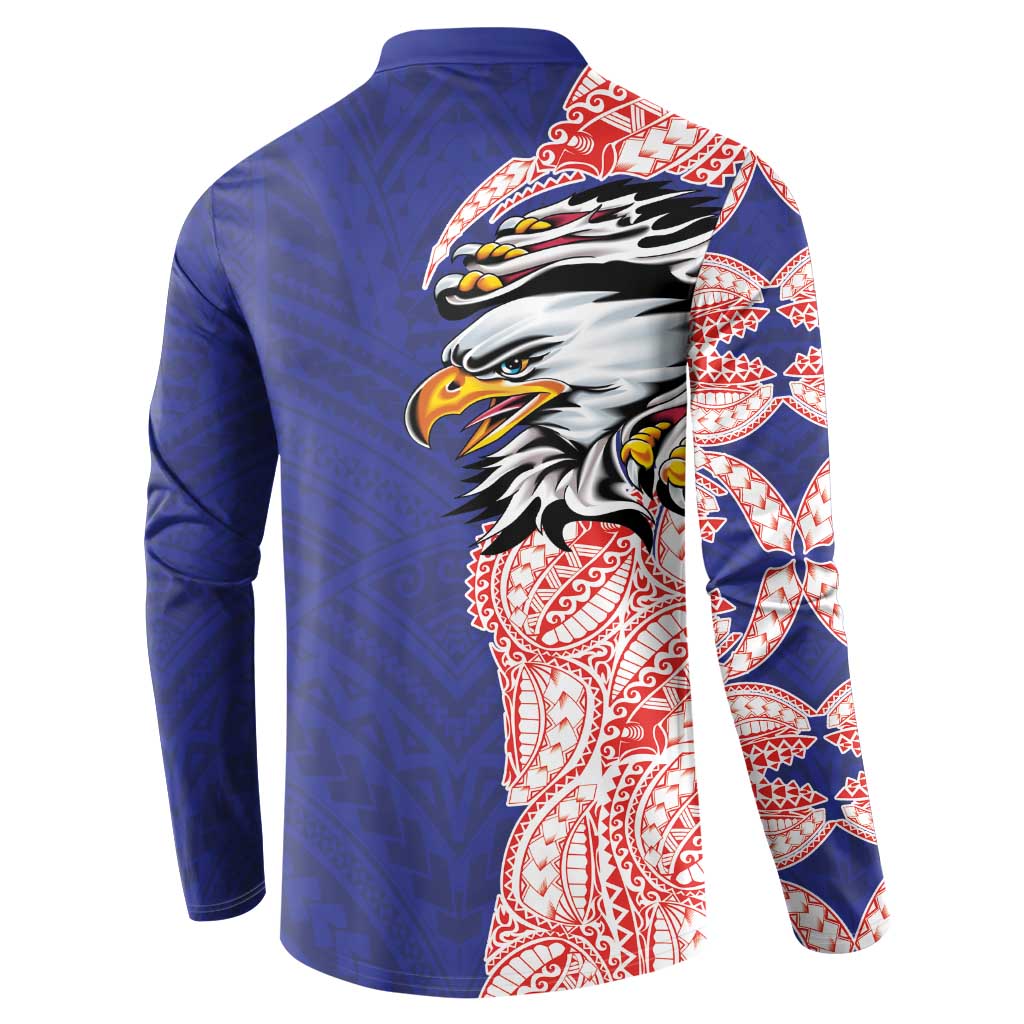 American Samoa Flag Day Button Sweatshirt Tribal Tattoo with Eagle Blue-Red