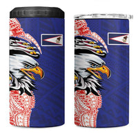 American Samoa Flag Day 4 in 1 Can Cooler Tumbler Tribal Tattoo with Eagle Blue-Red