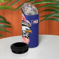 American Samoa Flag Day 4 in 1 Can Cooler Tumbler Tribal Tattoo with Eagle Blue-Red