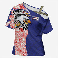 American Samoa Flag Day Cross Shoulder Shirt Tribal Tattoo with Eagle Blue-Red
