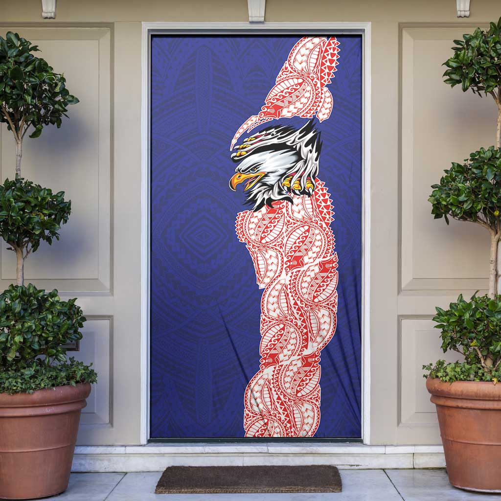 American Samoa Flag Day Door Cover Tribal Tattoo with Eagle Blue-Red