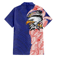 American Samoa Flag Day Family Matching Long Sleeve Bodycon Dress and Hawaiian Shirt Tribal Tattoo with Eagle Blue-Red LT03 - Polynesian Pride