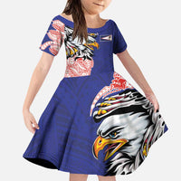 American Samoa Flag Day Family Matching Mermaid Dress and Hawaiian Shirt Tribal Tattoo with Eagle Blue-Red LT03 Daughter's Dress Blue - Polynesian Pride