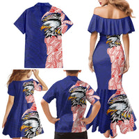 American Samoa Flag Day Family Matching Mermaid Dress and Hawaiian Shirt Tribal Tattoo with Eagle Blue-Red LT03 - Polynesian Pride