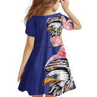 American Samoa Flag Day Family Matching Short Sleeve Bodycon Dress and Hawaiian Shirt Tribal Tattoo with Eagle Blue-Red LT03 - Polynesian Pride