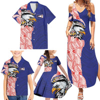 American Samoa Flag Day Family Matching Summer Maxi Dress and Hawaiian Shirt Tribal Tattoo with Eagle Blue-Red LT03 - Polynesian Pride