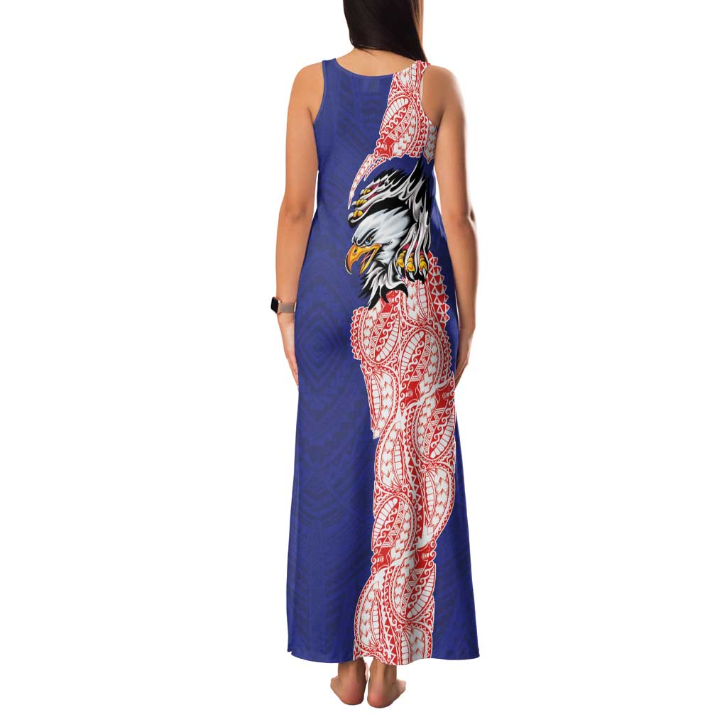 American Samoa Flag Day Family Matching Tank Maxi Dress and Hawaiian Shirt Tribal Tattoo with Eagle Blue-Red LT03 - Polynesian Pride