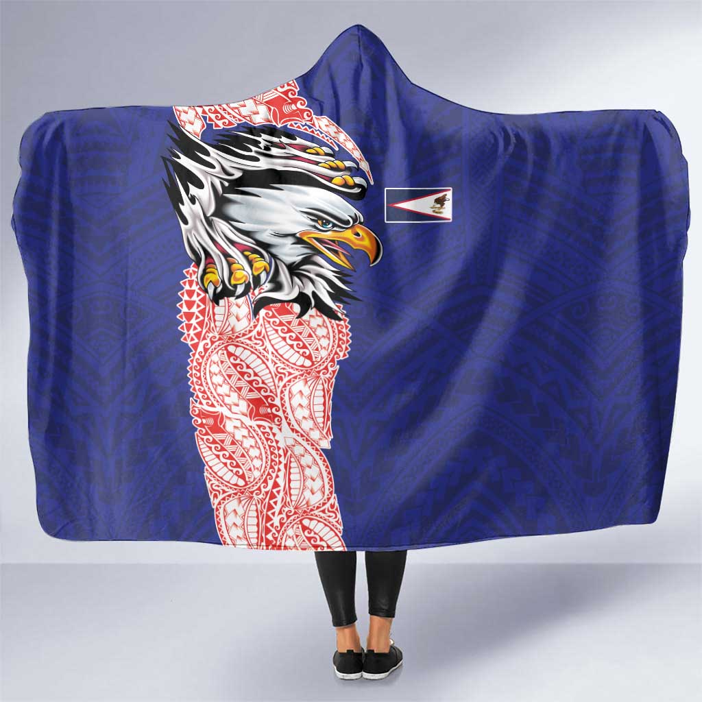 American Samoa Flag Day Hooded Blanket Tribal Tattoo with Eagle Blue-Red