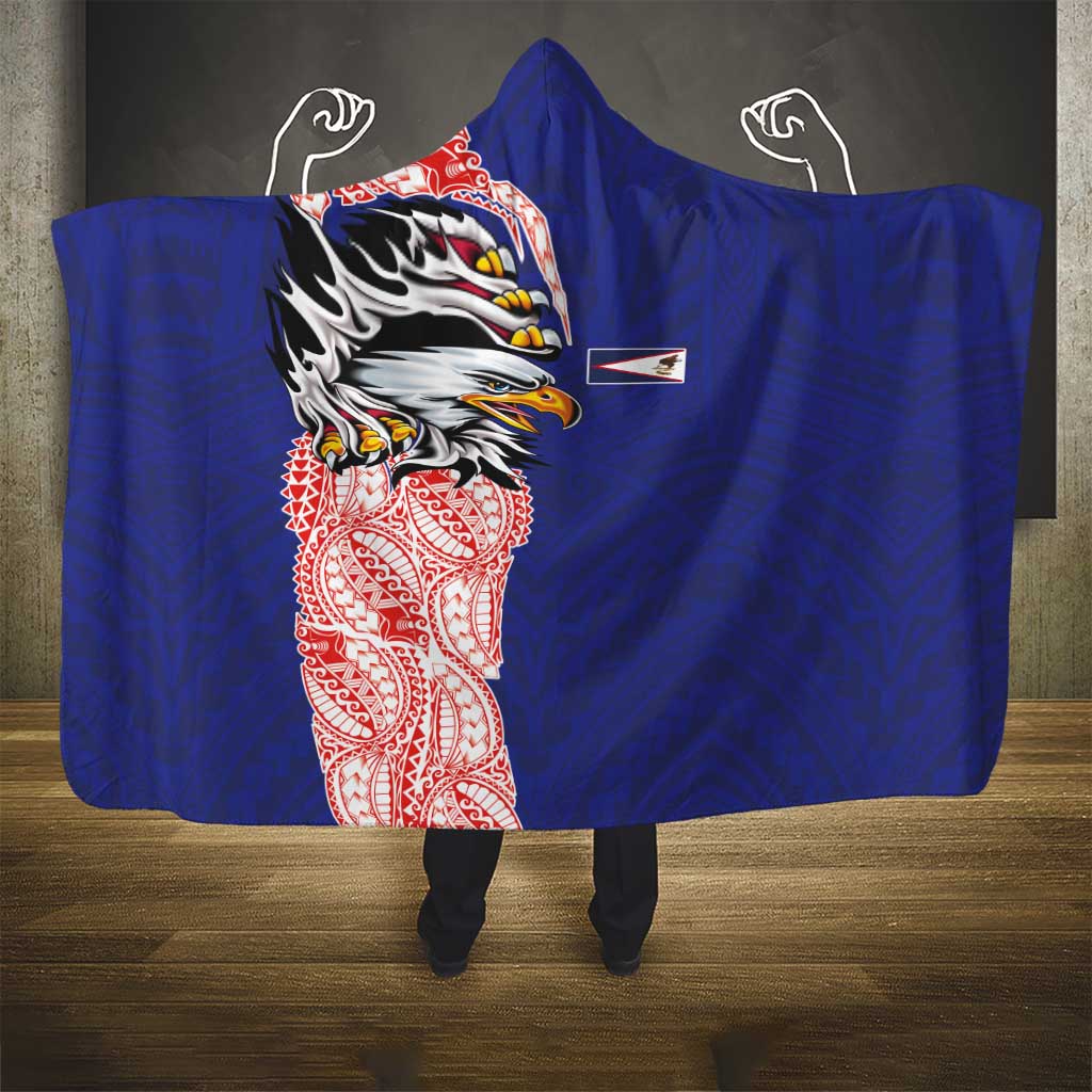 American Samoa Flag Day Hooded Blanket Tribal Tattoo with Eagle Blue-Red