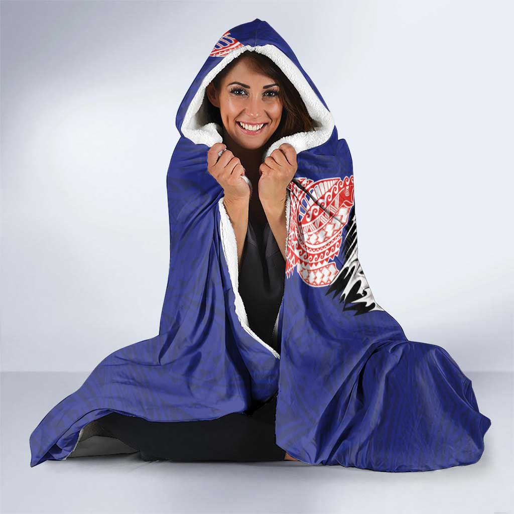 American Samoa Flag Day Hooded Blanket Tribal Tattoo with Eagle Blue-Red