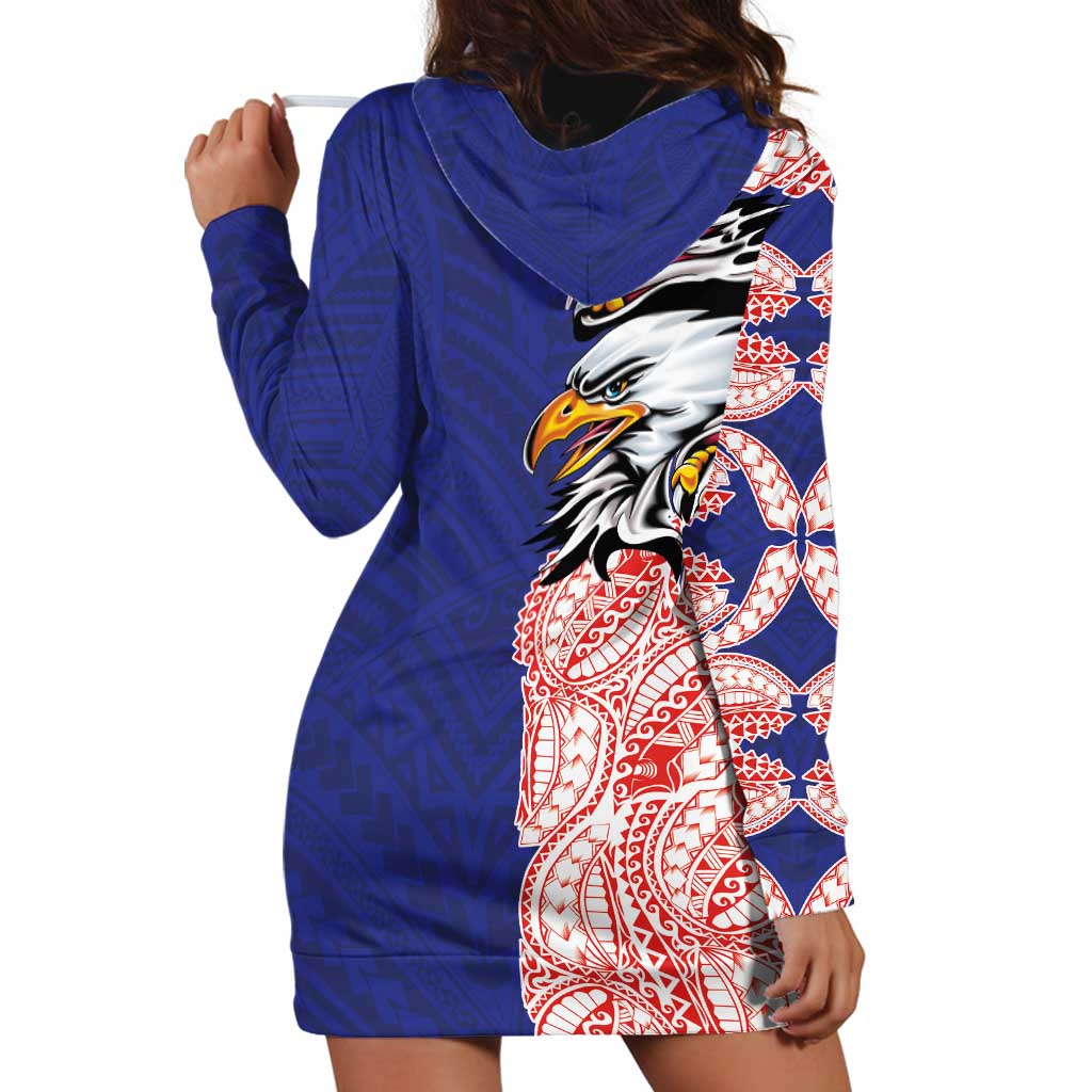 American Samoa Flag Day Hoodie Dress Tribal Tattoo with Eagle Blue-Red