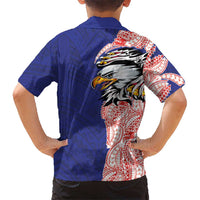 American Samoa Flag Day Kid Hawaiian Shirt Tribal Tattoo with Eagle Blue-Red