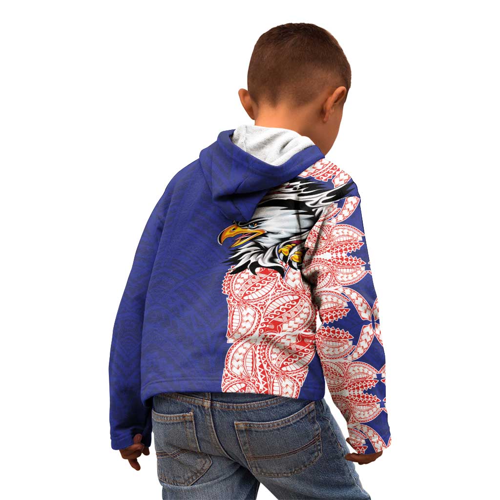 American Samoa Flag Day Kid Hoodie Tribal Tattoo with Eagle Blue-Red