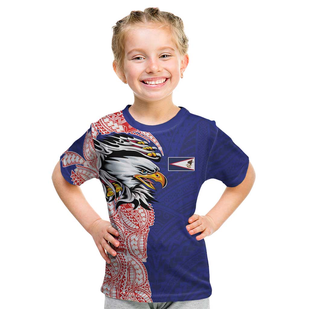 American Samoa Flag Day Kid T Shirt Tribal Tattoo with Eagle Blue-Red
