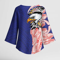 American Samoa Flag Day Kimono Sleeve Blouse Tribal Tattoo with Eagle Blue-Red