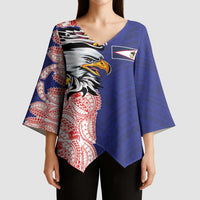 American Samoa Flag Day Kimono Sleeve Blouse Tribal Tattoo with Eagle Blue-Red