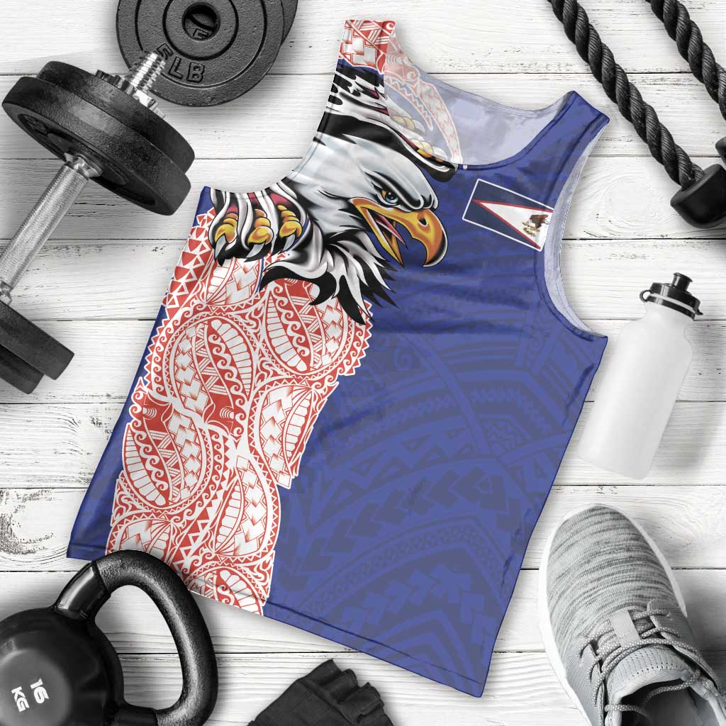 American Samoa Flag Day Men Tank Top Tribal Tattoo with Eagle Blue-Red