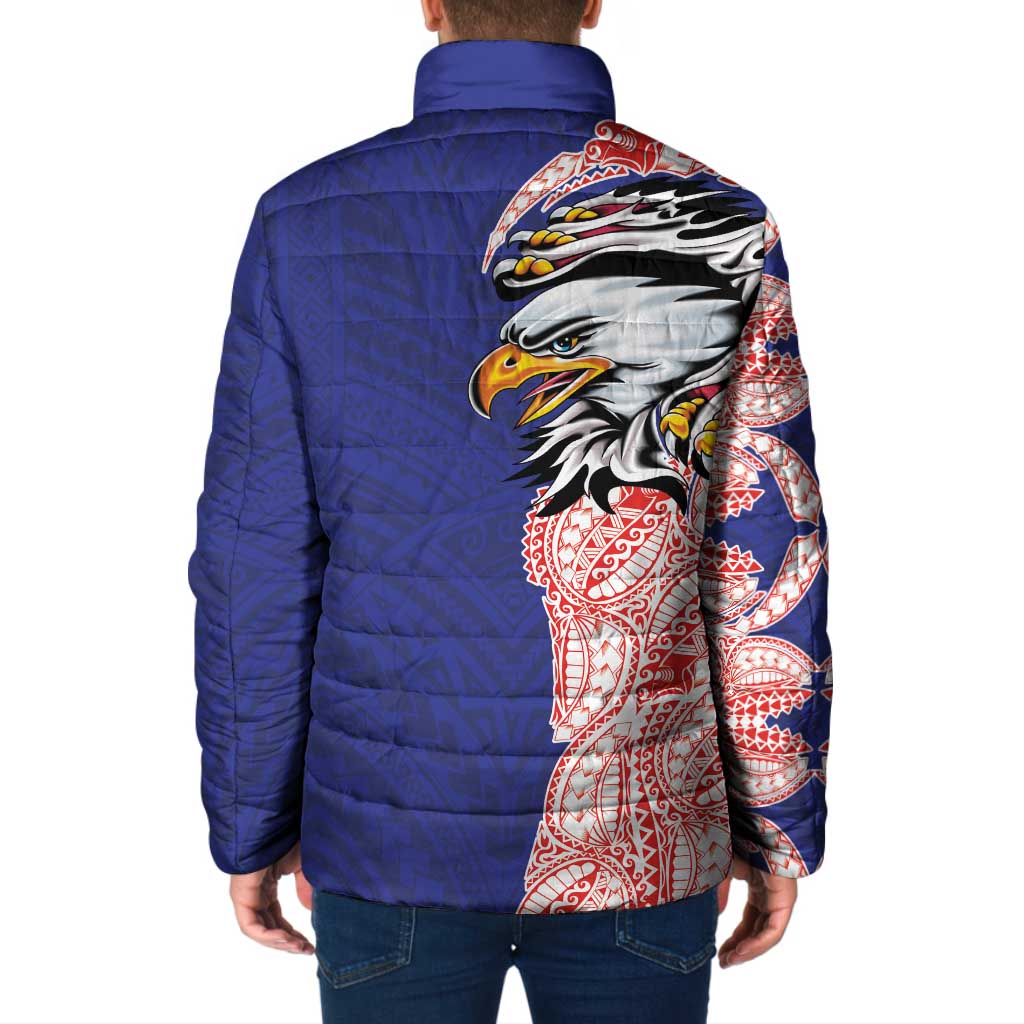 American Samoa Flag Day Padded Jacket Tribal Tattoo with Eagle Blue-Red