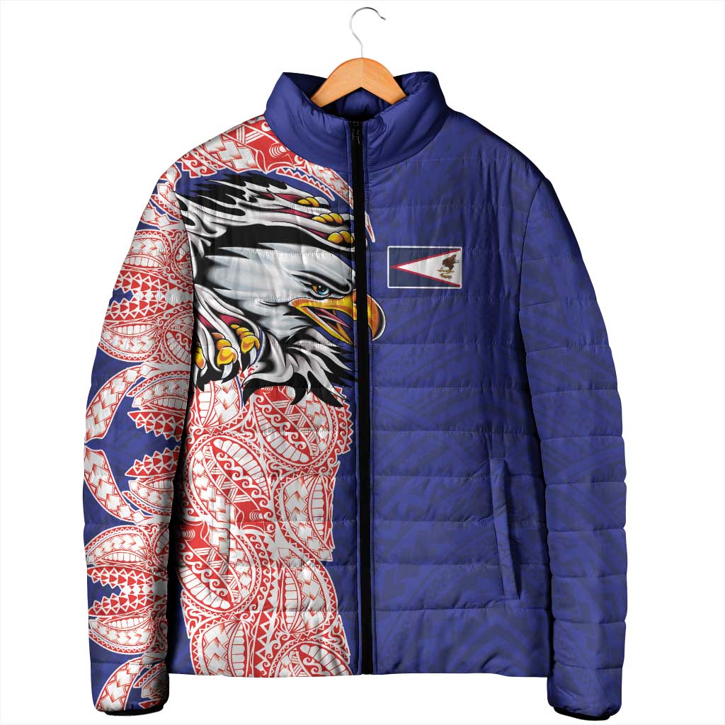 American Samoa Flag Day Padded Jacket Tribal Tattoo with Eagle Blue-Red