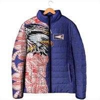 American Samoa Flag Day Padded Jacket Tribal Tattoo with Eagle Blue-Red