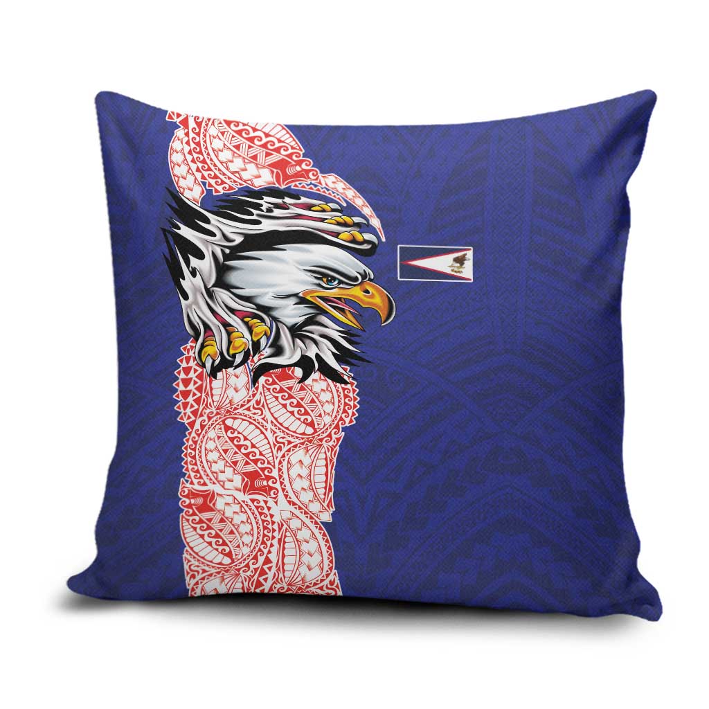 American Samoa Flag Day Pillow Cover Tribal Tattoo with Eagle Blue-Red