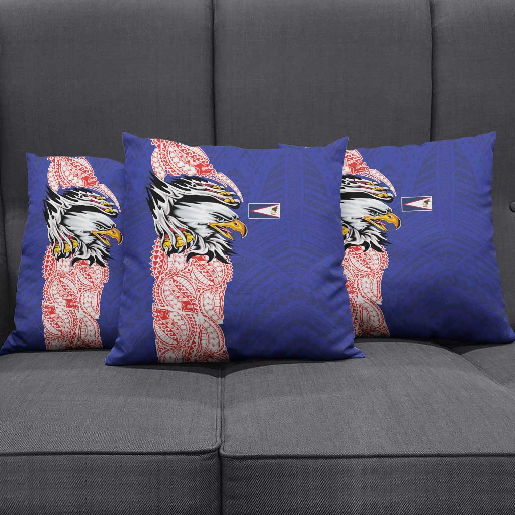 American Samoa Flag Day Pillow Cover Tribal Tattoo with Eagle Blue-Red