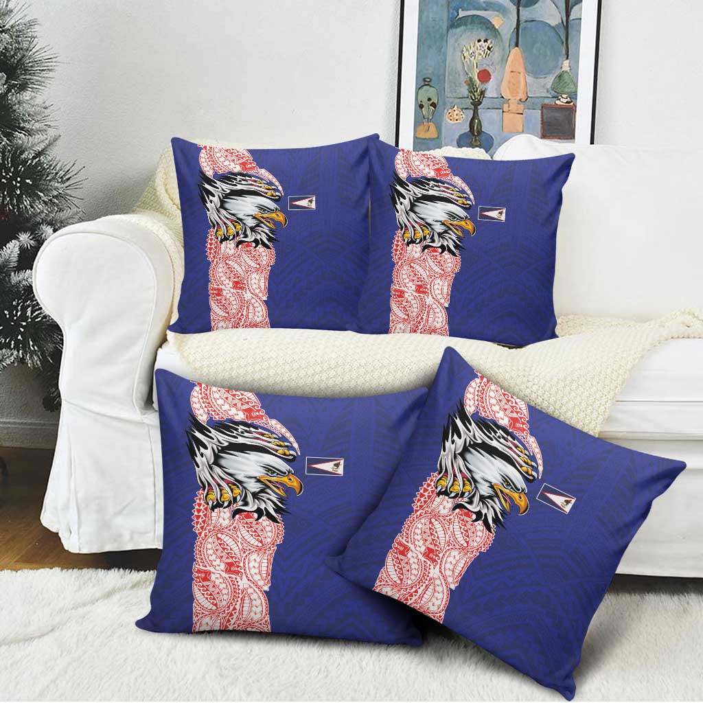 American Samoa Flag Day Pillow Cover Tribal Tattoo with Eagle Blue-Red