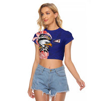 American Samoa Flag Day Raglan Cropped T Shirt Tribal Tattoo with Eagle Blue-Red